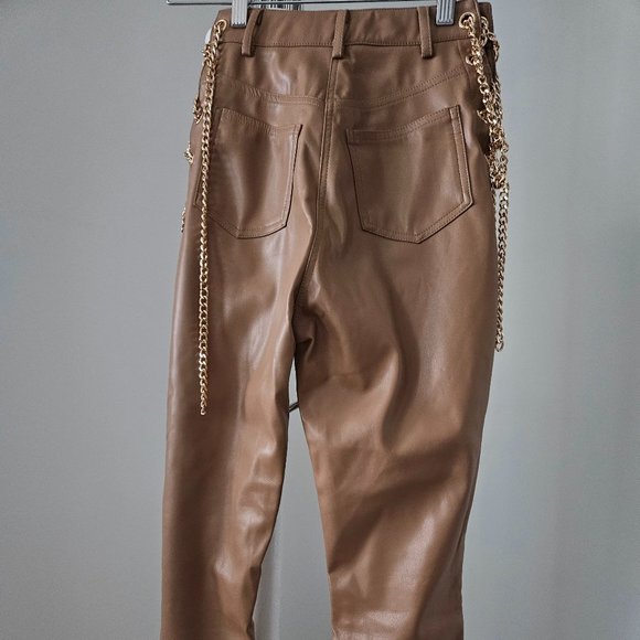 (New) Chain Lace Detail Faux Leather Pants - Picture 5 of 9